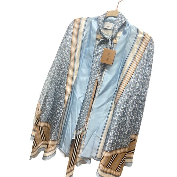 Burberry NWT TB & Stripe 100% Silk Logo Cape with Scarf - Picture 2 of 9